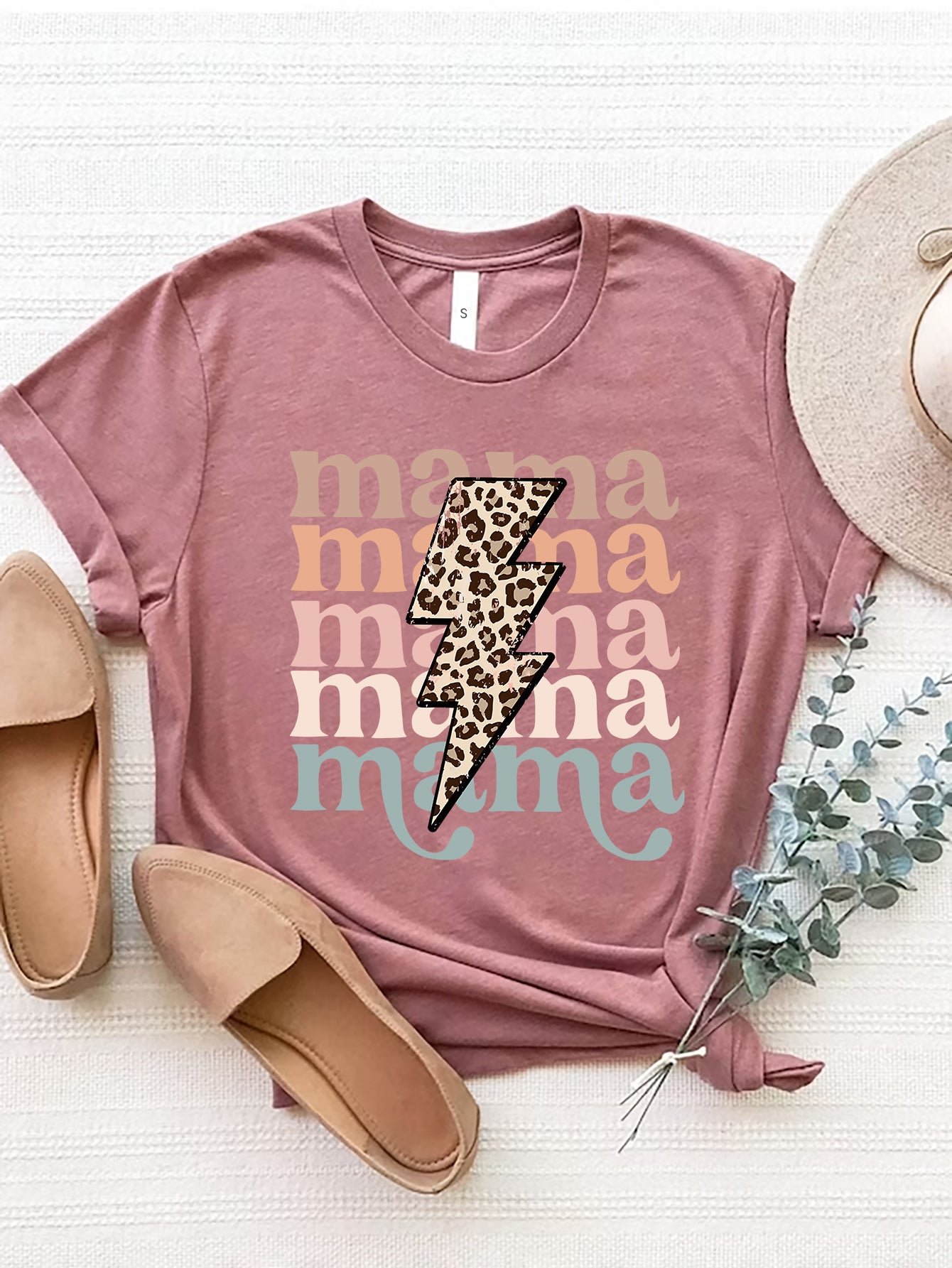 MAMA Pastel Color & Leopard Short Sleeve T-Shirt
