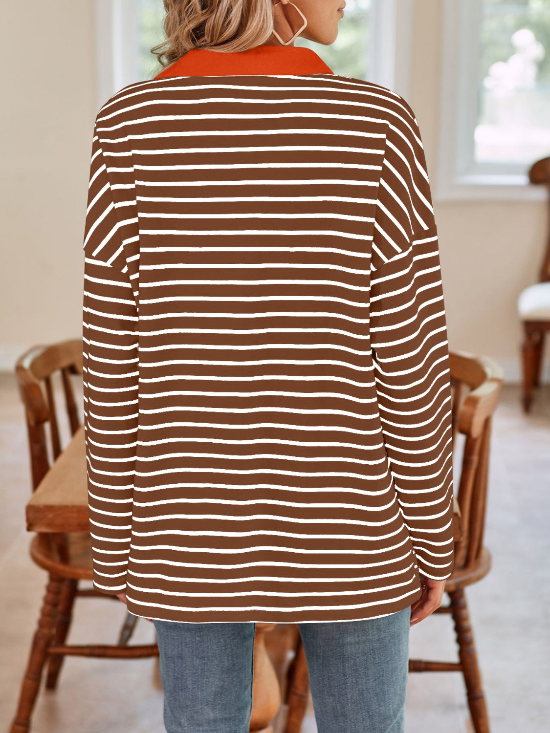 Striped Johnny Collar Long Sleeve Shirt