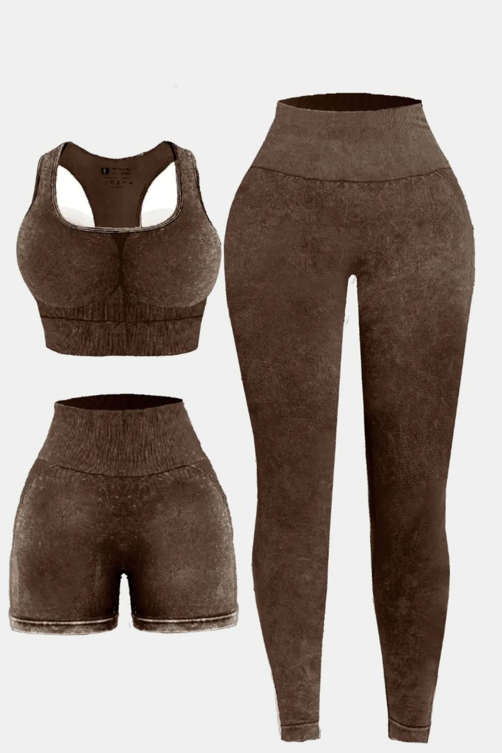 Three Piece Washed Square Neck Wide Strap Active Set
