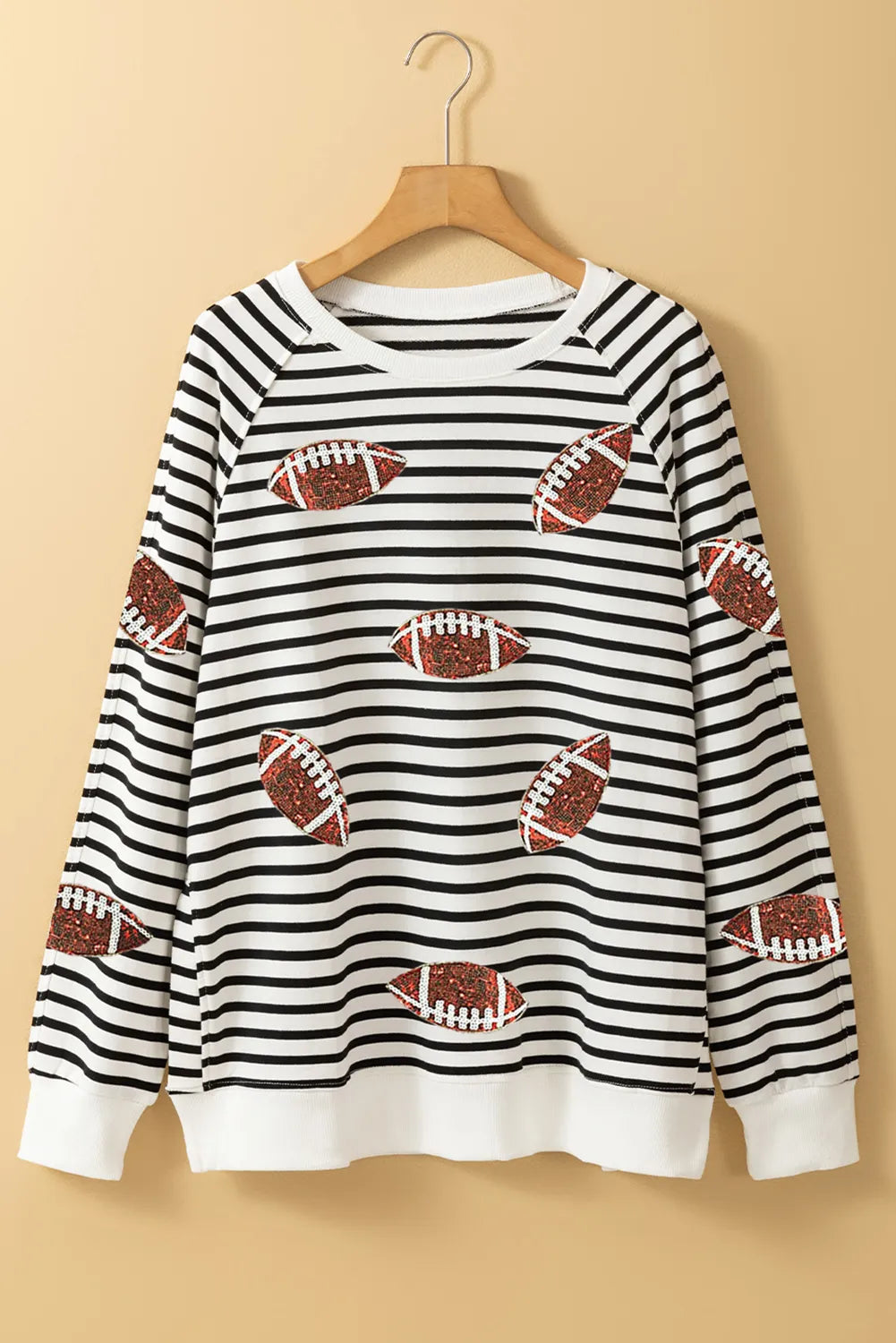 SparkleQueen Football Striped Long Sleeve Sweatshirt