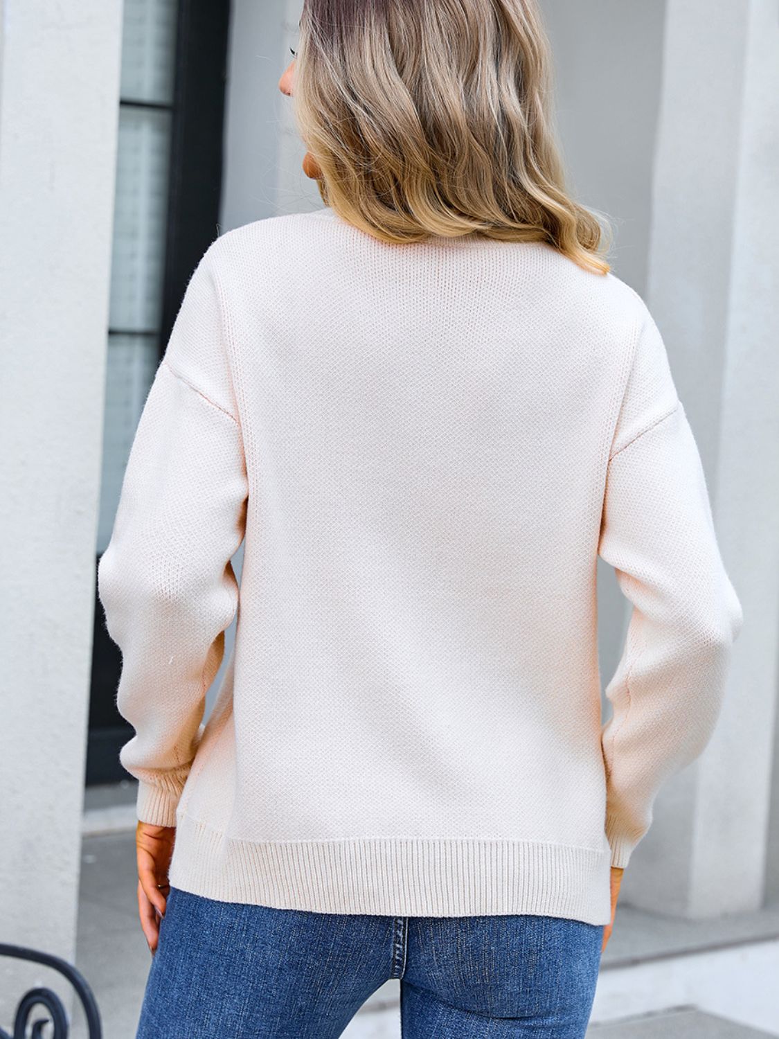 Contrast Bow Dropped Shoulder Sweater