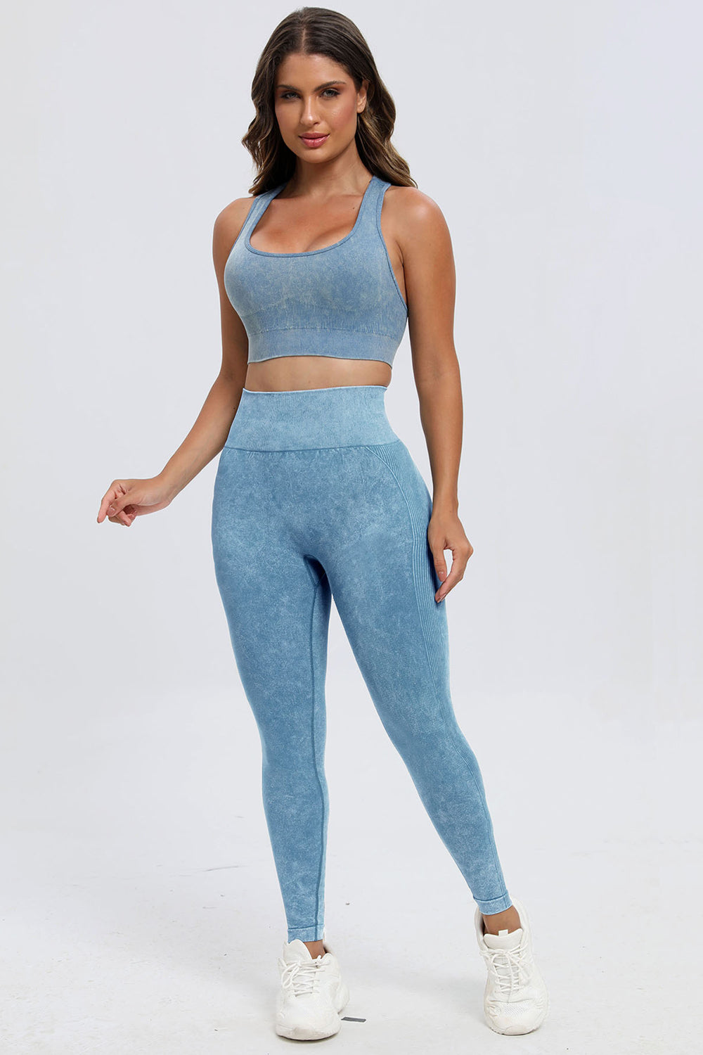 Three Piece Washed Square Neck Wide Strap Active Set