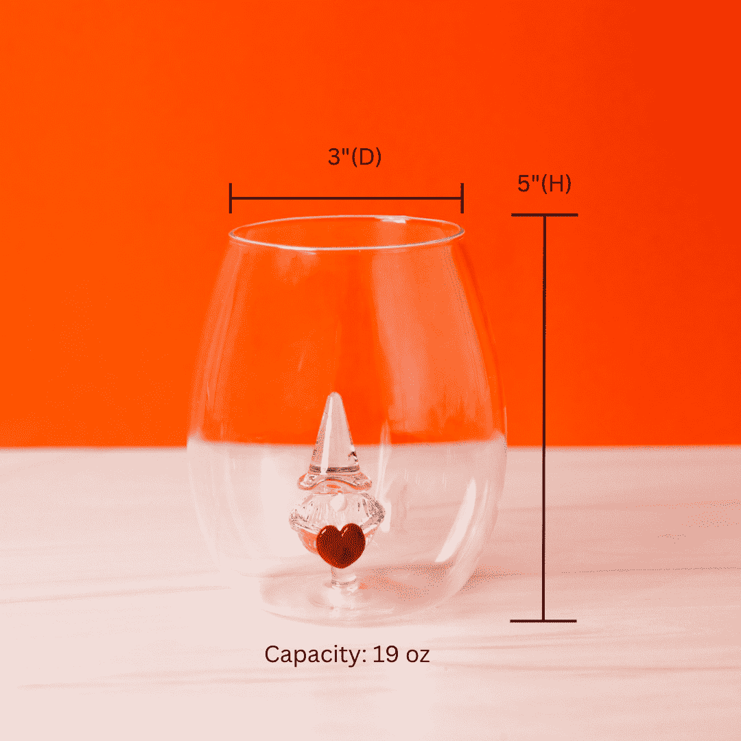 3D Gnome Heart Stemless Wine Glasses