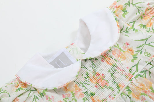 Floral Smocked Collared Bubble Romper