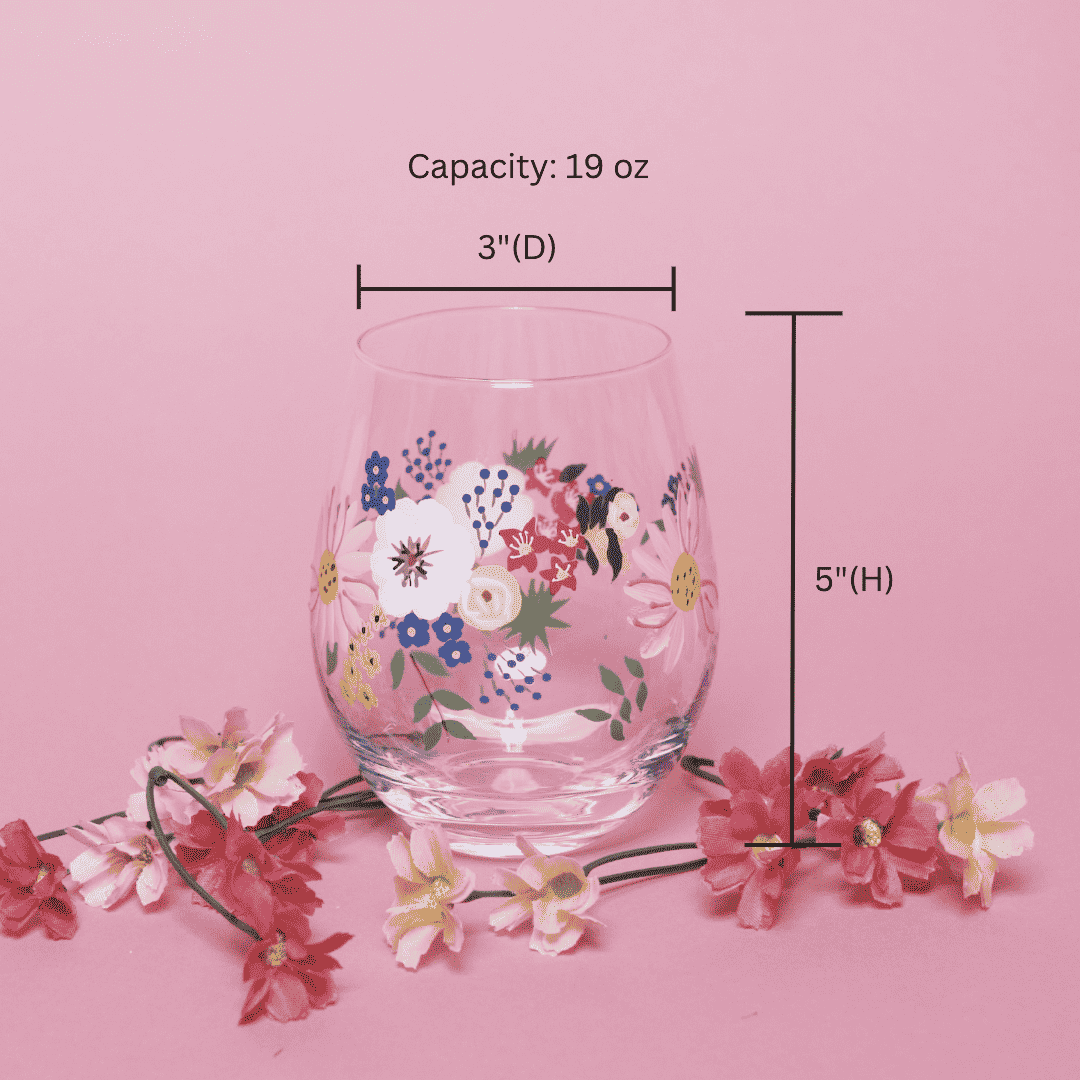 Painted Floral Stemless Wine Glasses
