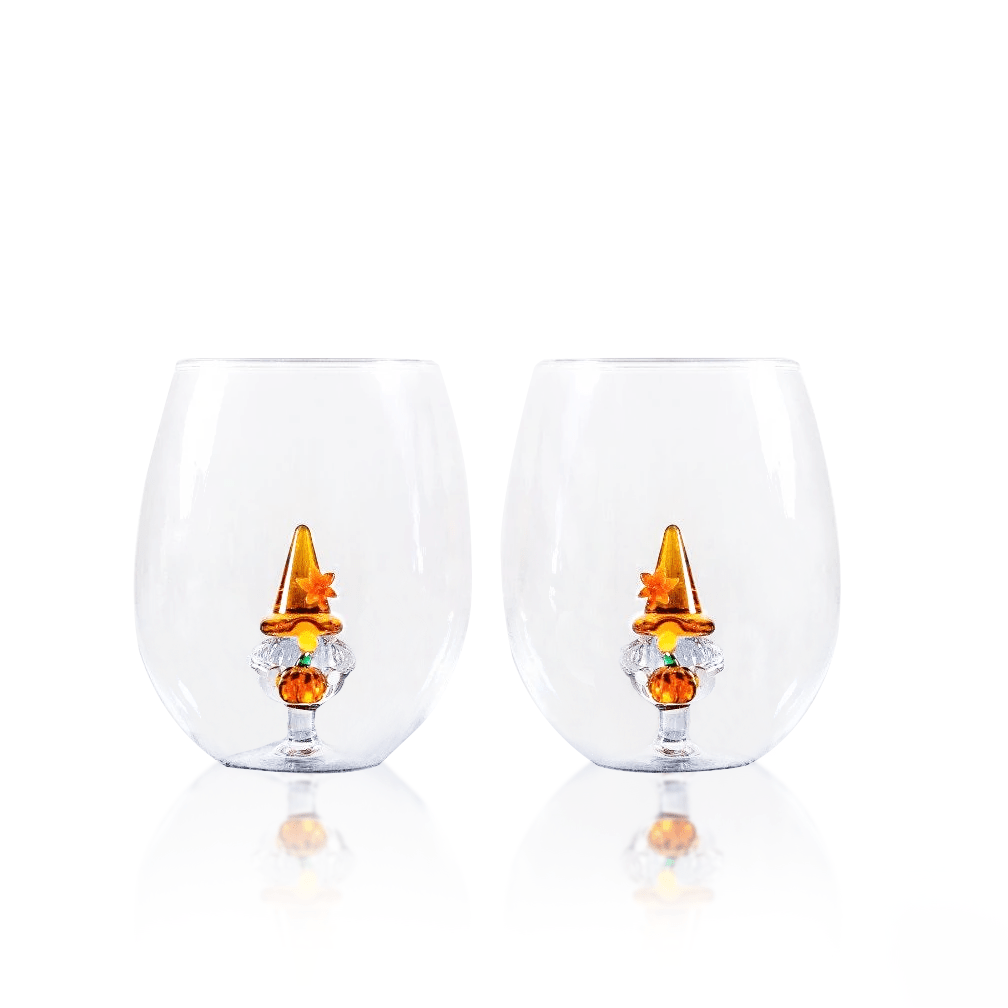 3D Pumpkin Gnome Stemless Wine Glasses