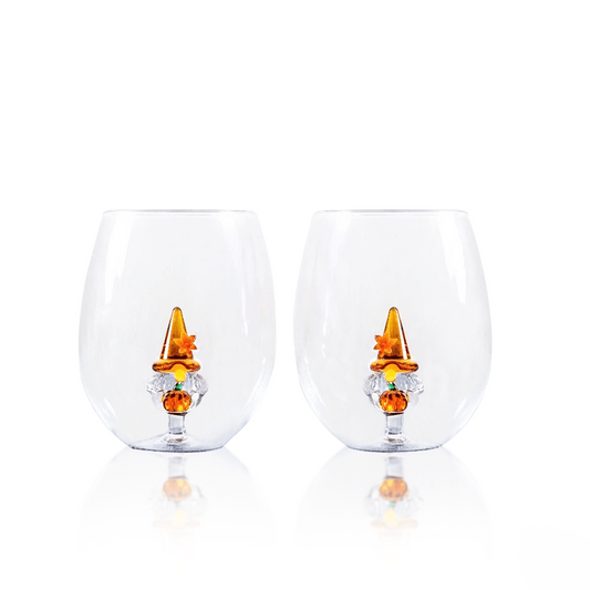 3D Pumpkin Gnome Stemless Wine Glasses