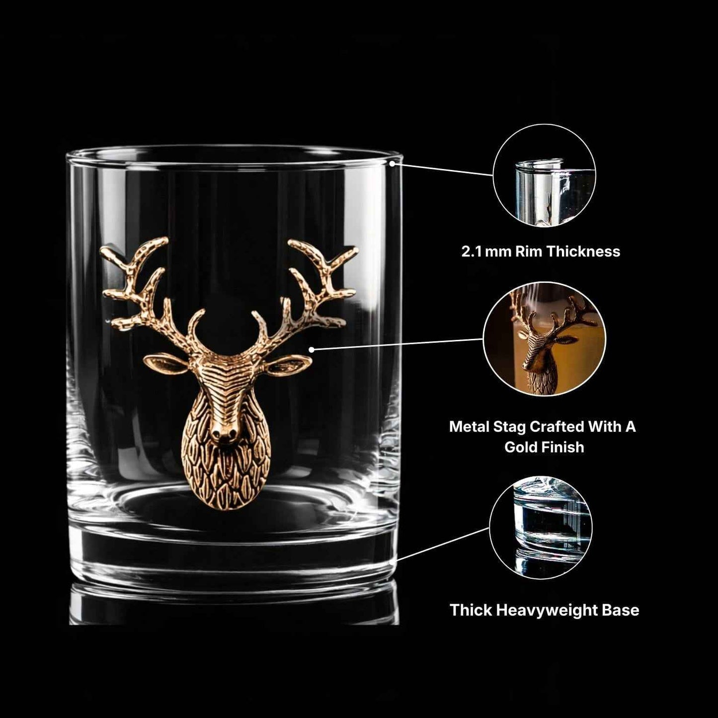 Gold Stag Deer Whiskey Glasses