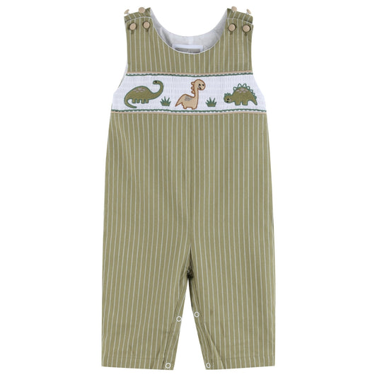 Green Dinosaur Smocked Overalls