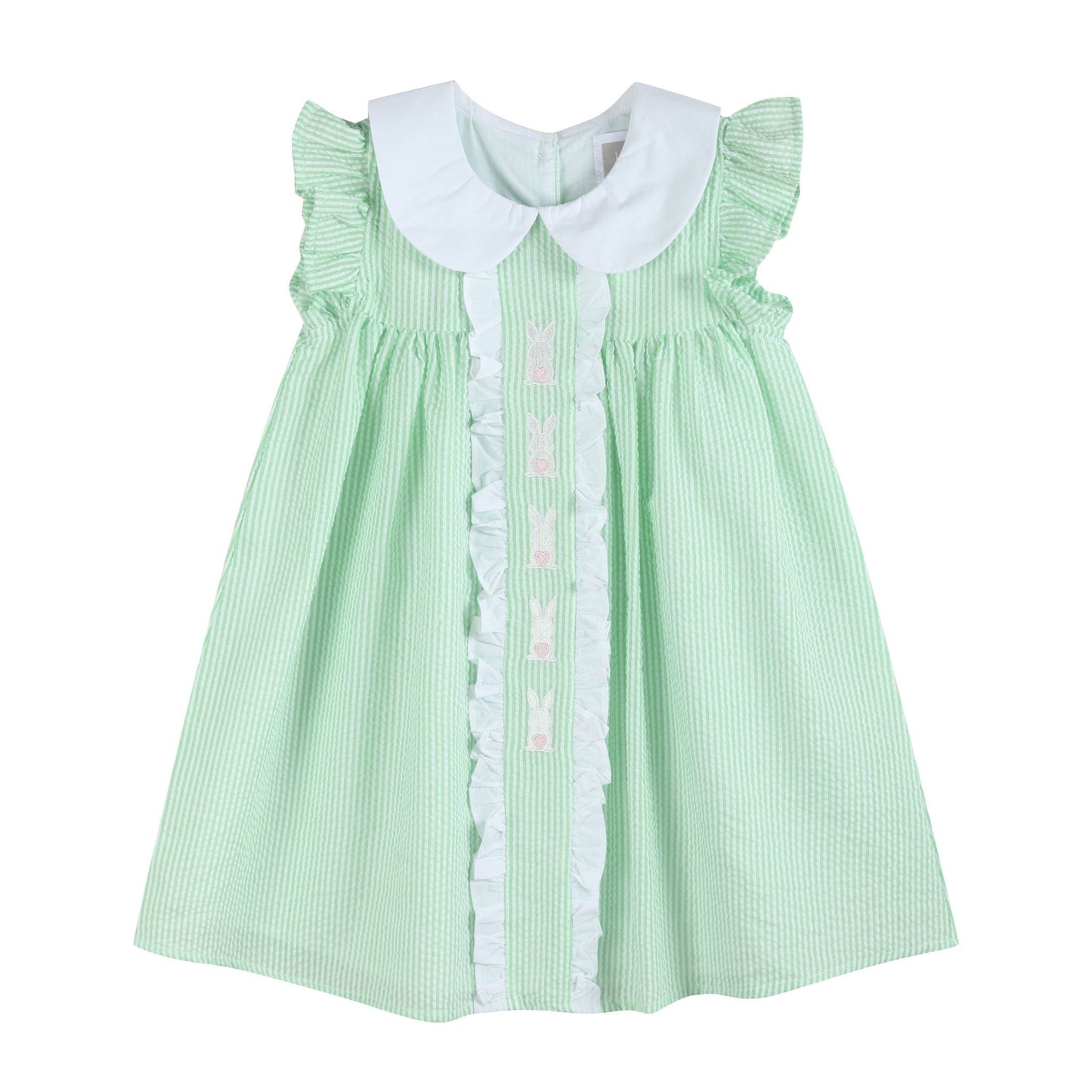 Green Seersucker Easter Bunny Ruffle Dress