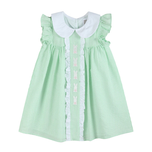Green Seersucker Easter Bunny Ruffle Dress