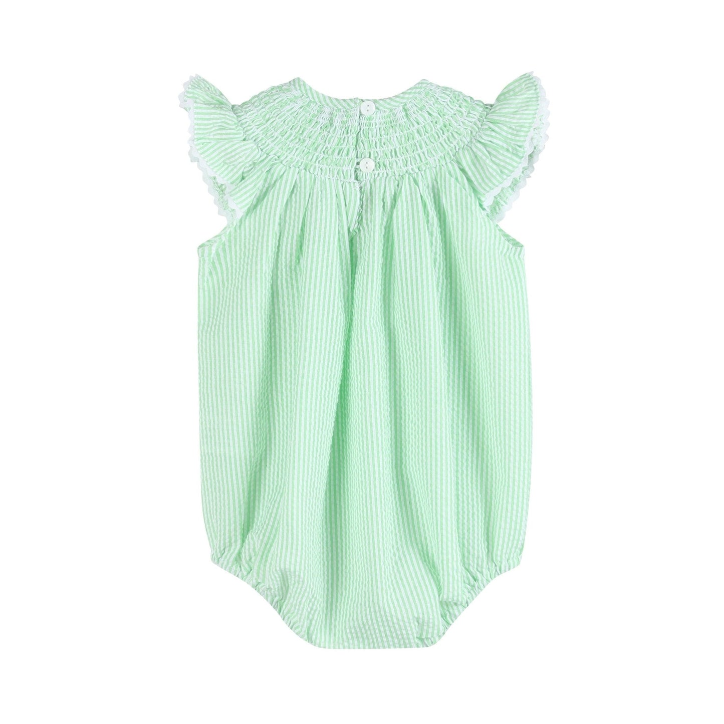 Green Seersucker Easter Bunny Smocked Flutter Romper