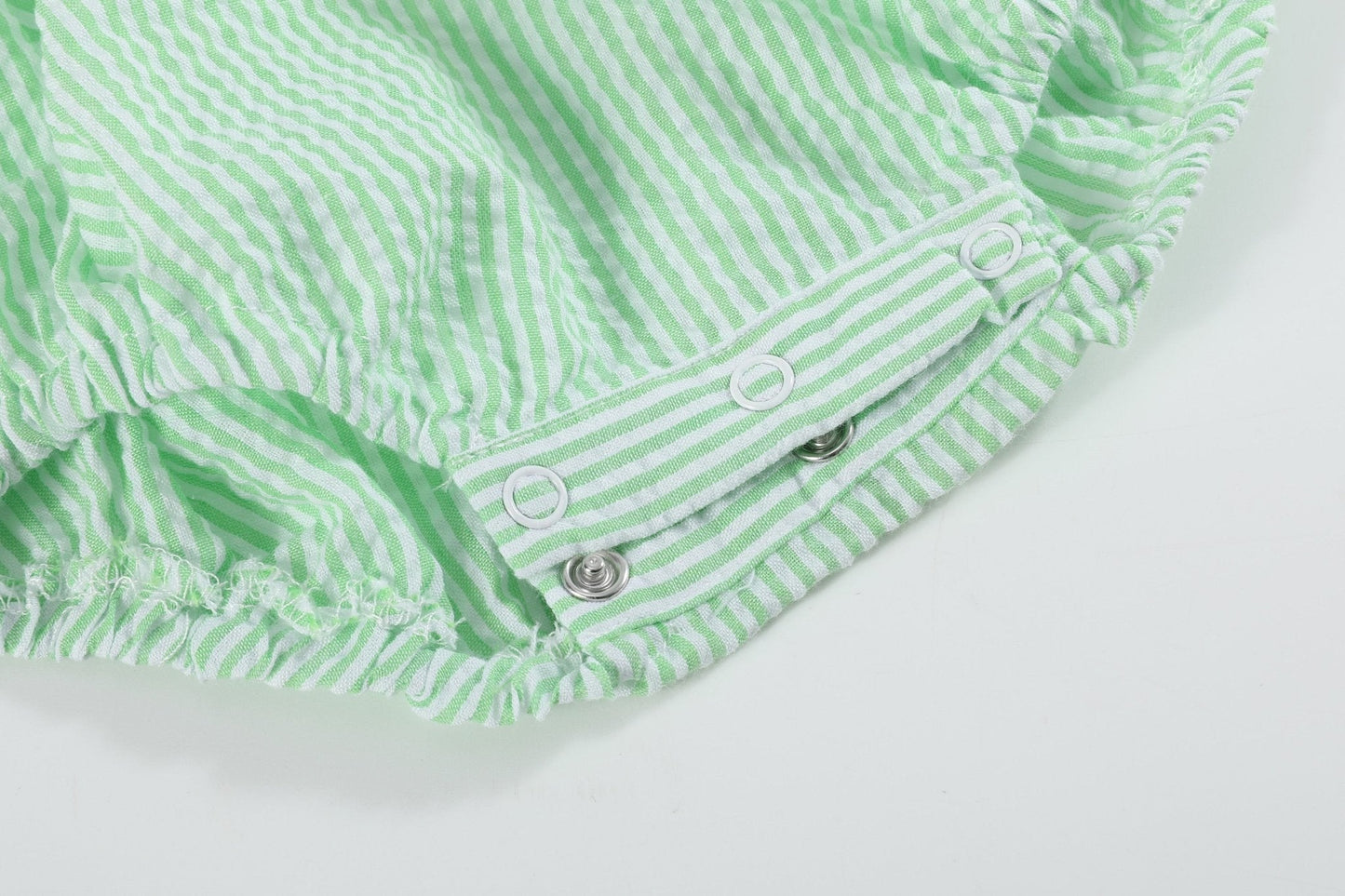 Green Seersucker Easter Bunny Smocked Flutter Romper