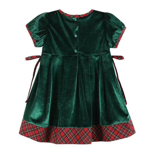 Green Velvet Tartan Bows Dress