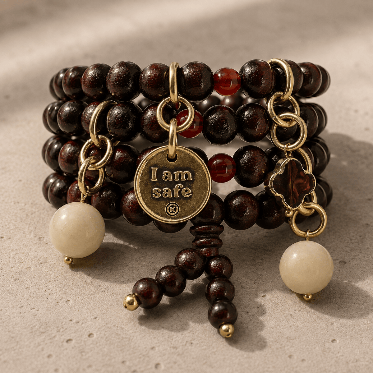 I Am Safe Heart Wood Boho Wrap Bracelet/Necklace