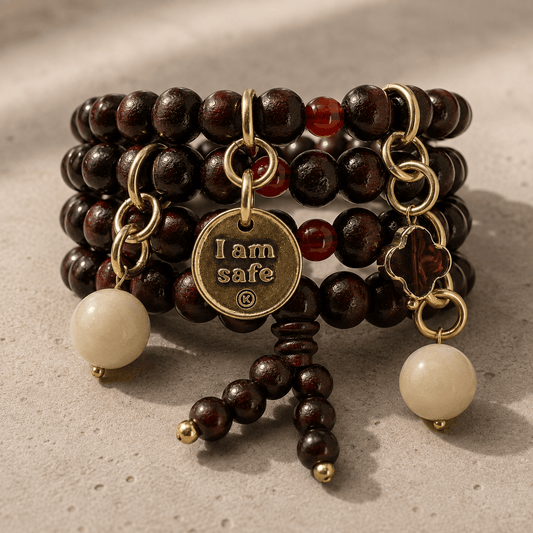 I Am Safe Heart Wood Boho Wrap Bracelet/Necklace