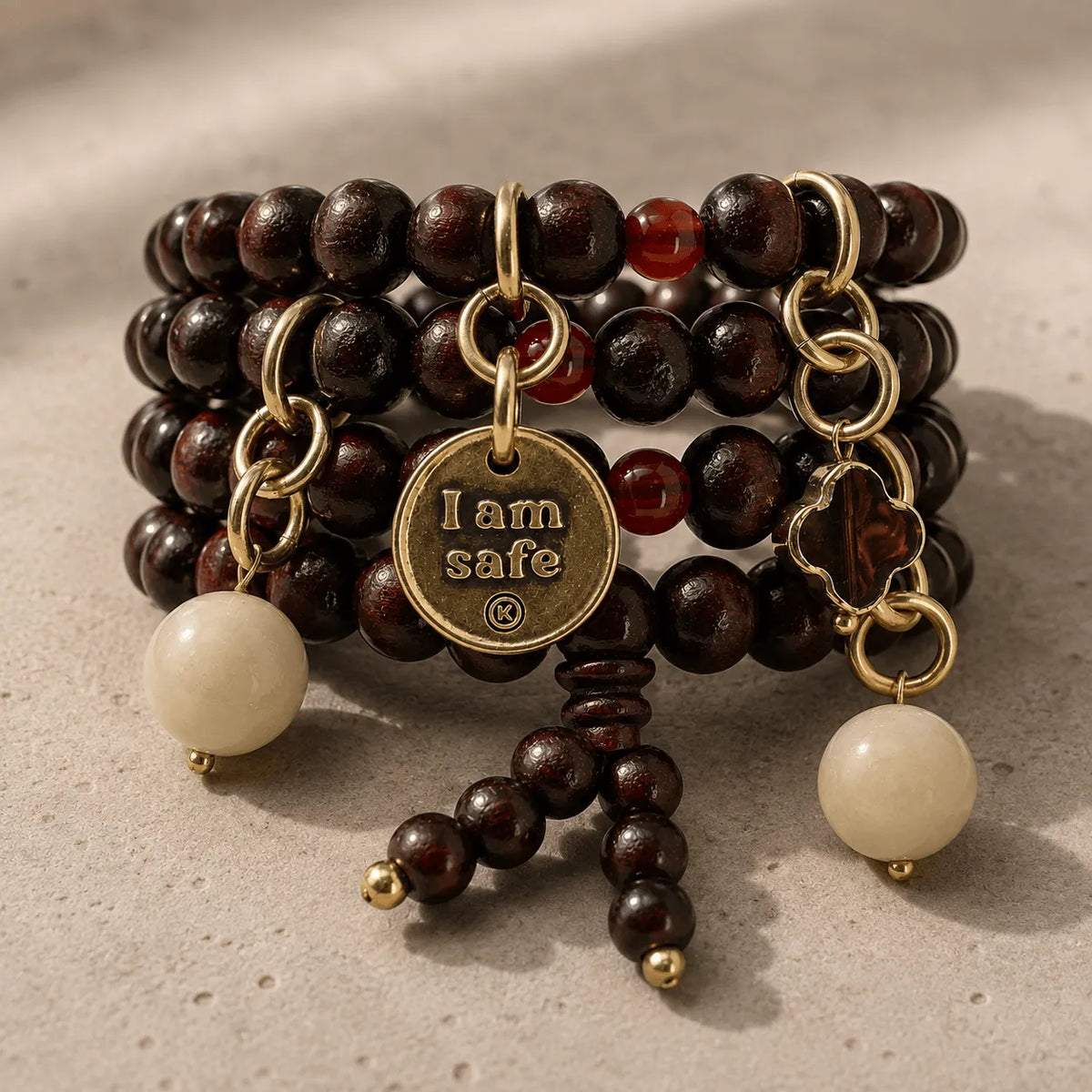 I Am Safe Heart Wood Boho Wrap Bracelet/Necklace