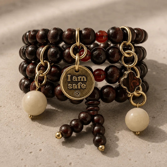 I Am Safe Heart Wood Boho Wrap Bracelet/Necklace