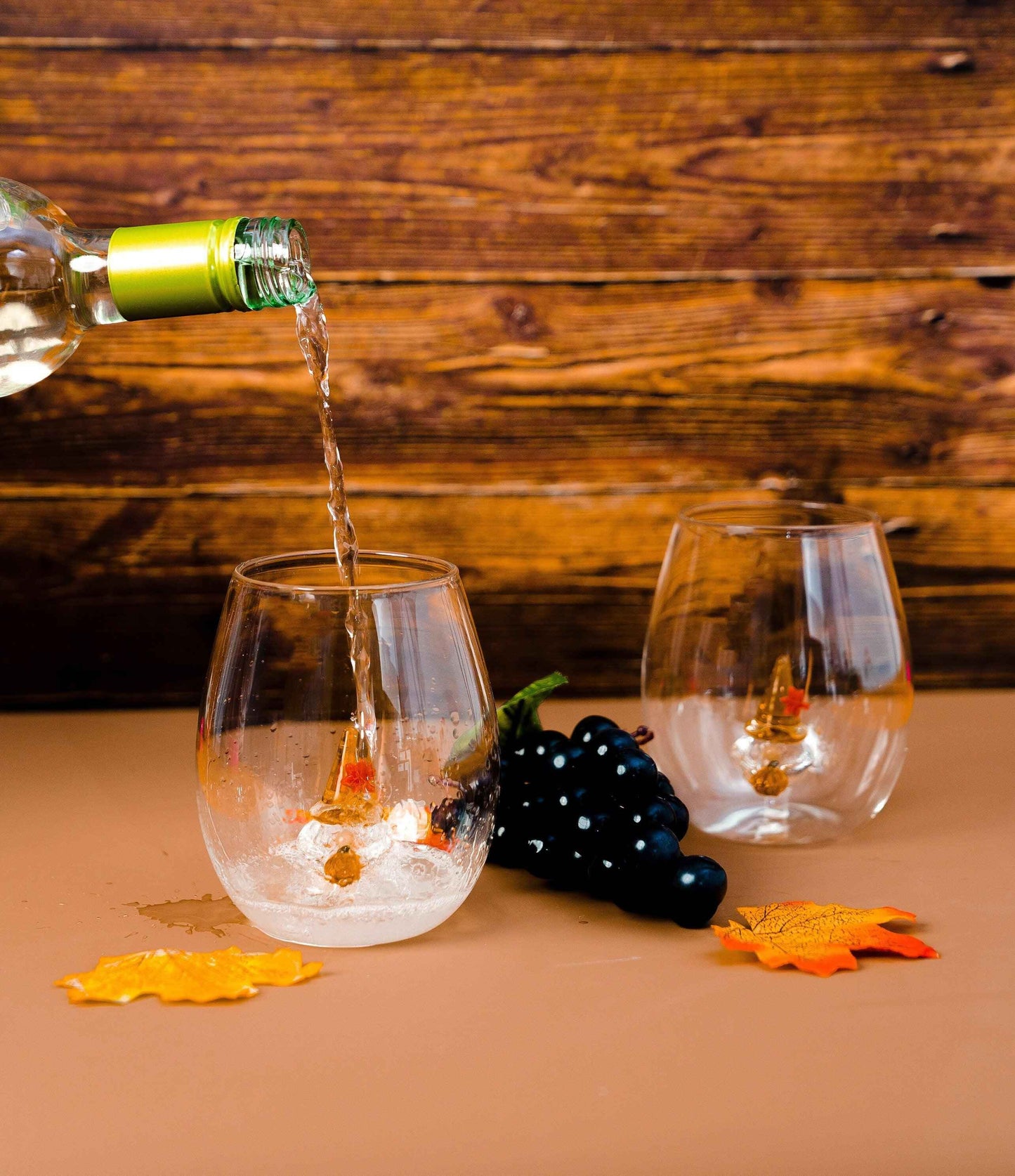 3D Pumpkin Gnome Stemless Wine Glasses