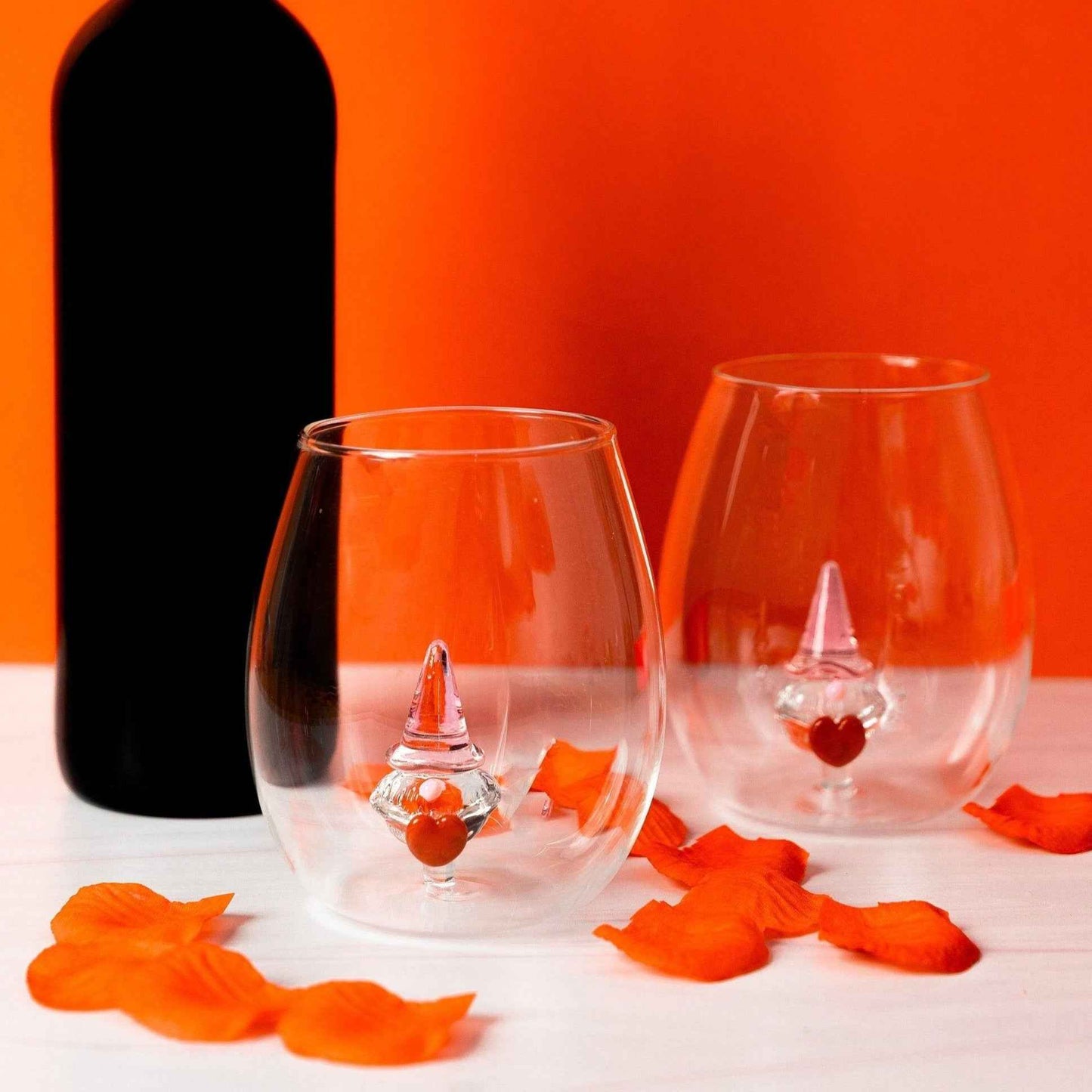 3D Gnome Heart Stemless Wine Glasses