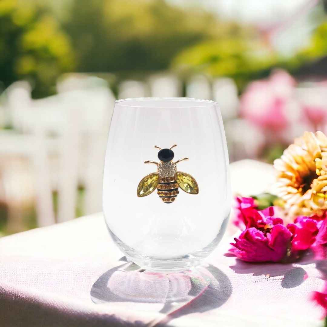 Jeweled Bee Stemless Wine Glasses