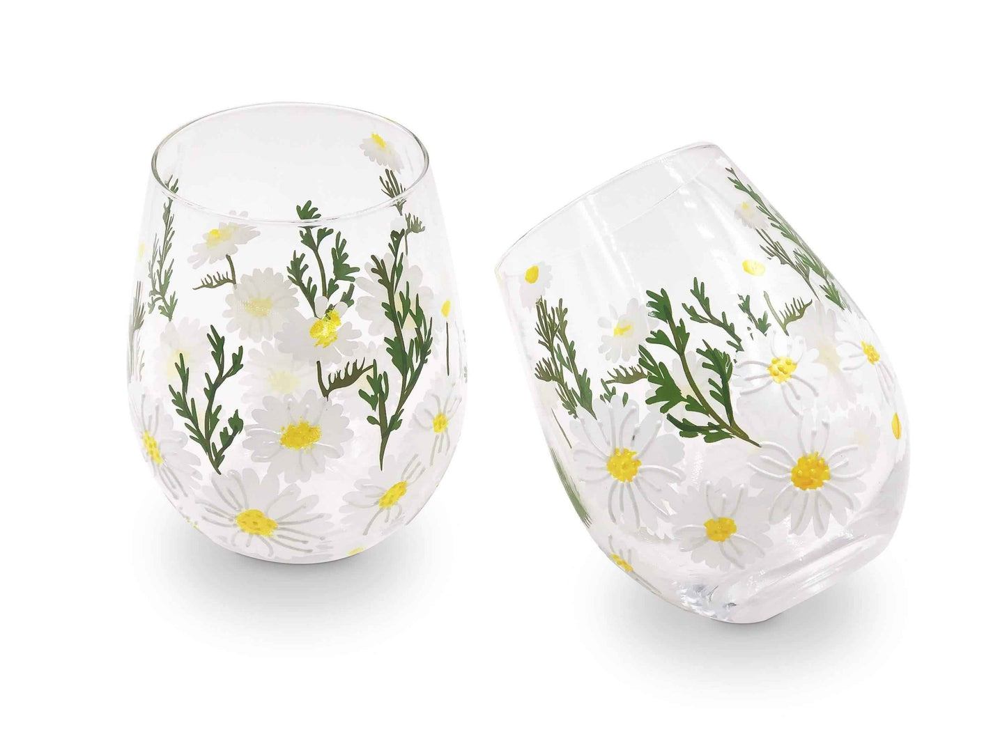 Daisy Painted Stemless Wine Glasses