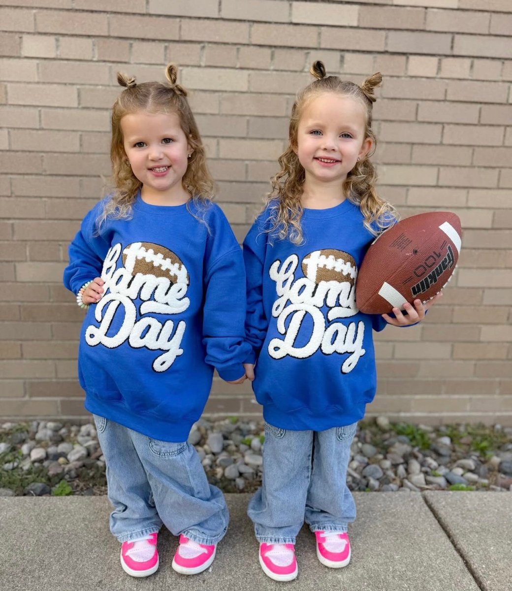 Kids Football 'Game Day' Letter Patch Crewneck Sweatshirt