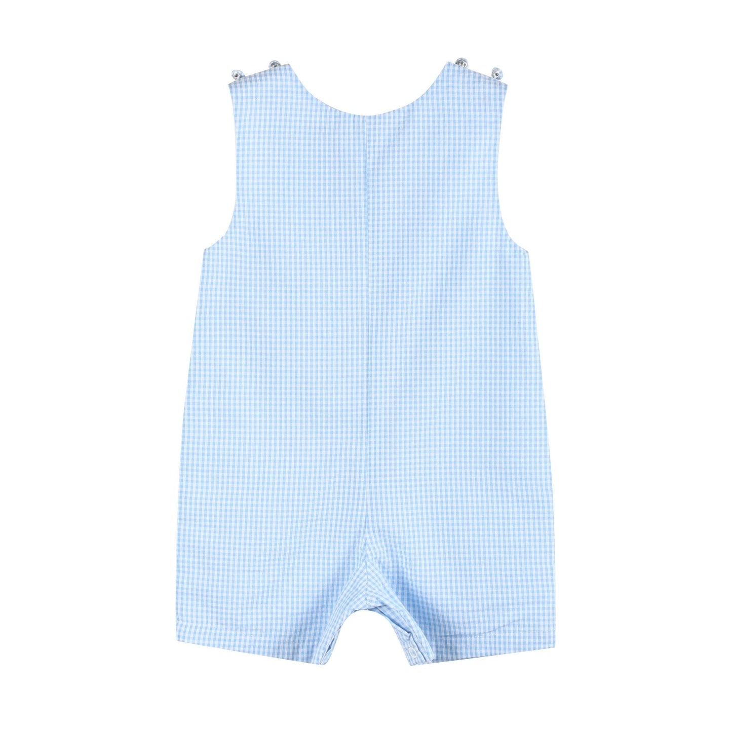 Light Blue Gingham Easter Bunny Applique Shortalls