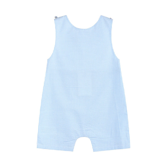 Light Blue Gingham Easter Egg and Bunnies Smocked Shortall