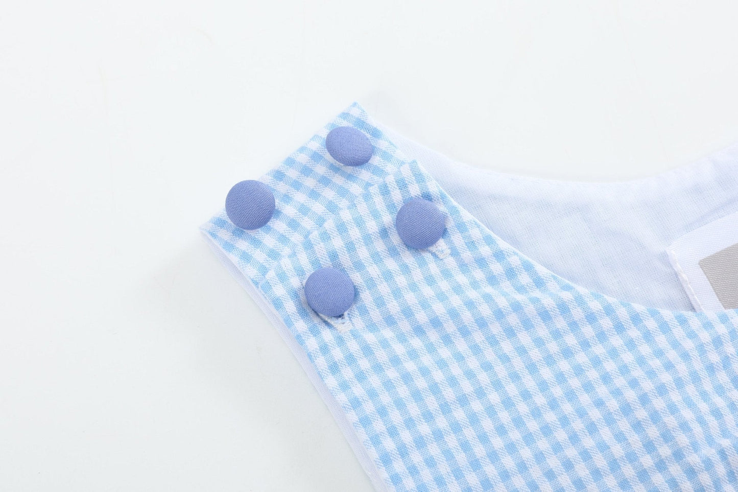 Light Blue Gingham Easter Egg and Bunnies Smocked Shortall