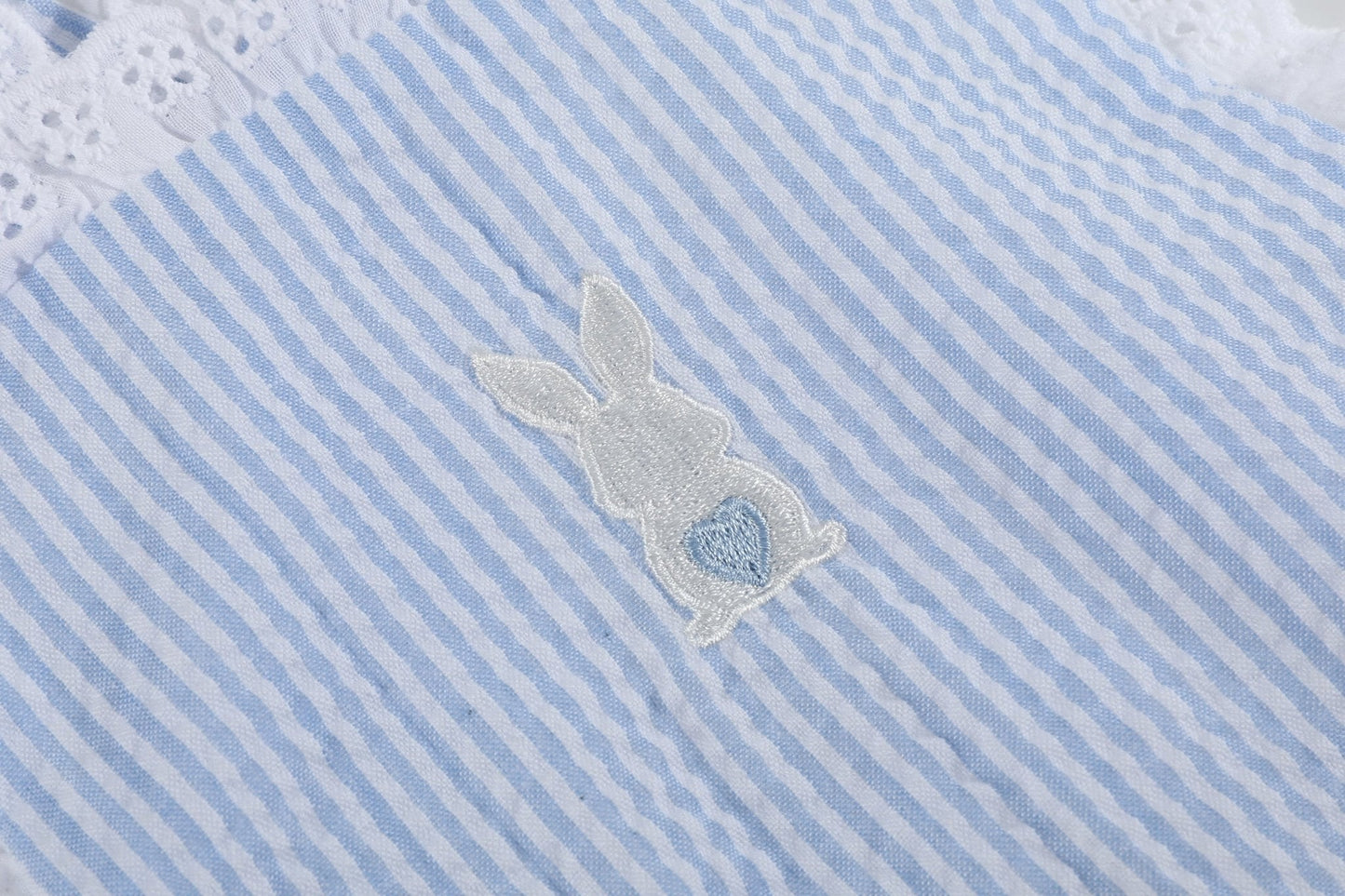 Light Blue Seersucker Easter Bunny Ruffle Romper