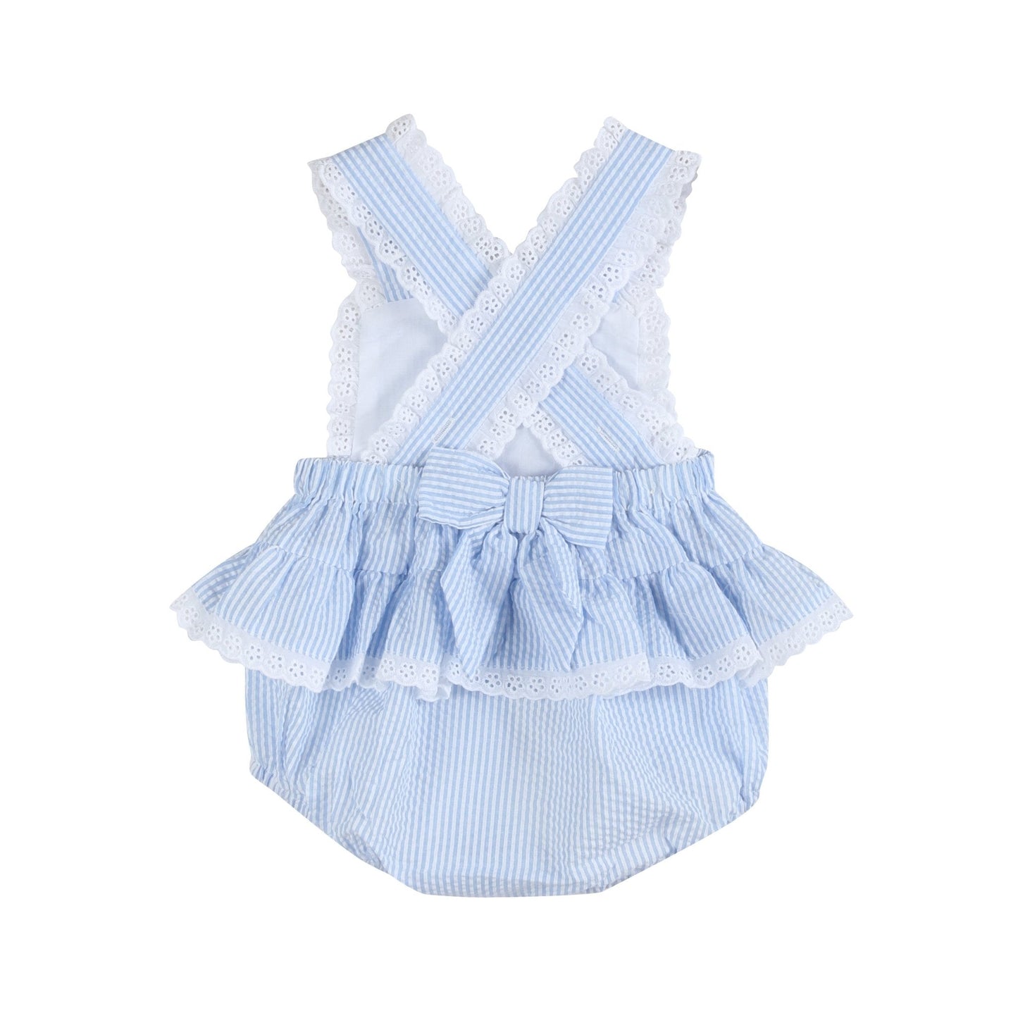 Light Blue Seersucker Easter Bunny Ruffle Romper