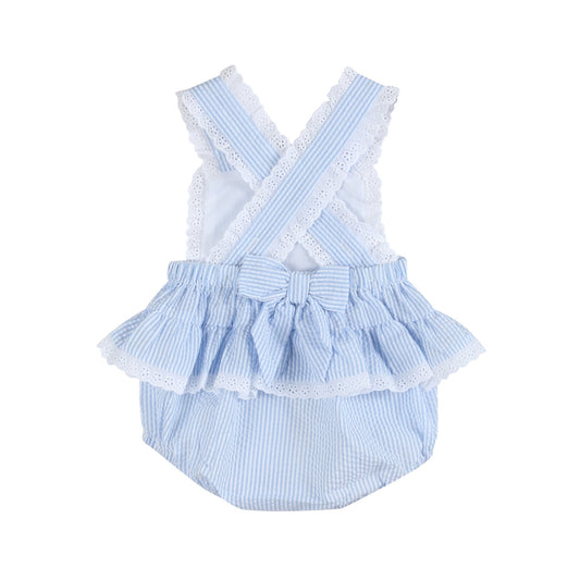 Light Blue Seersucker Easter Bunny Ruffle Romper