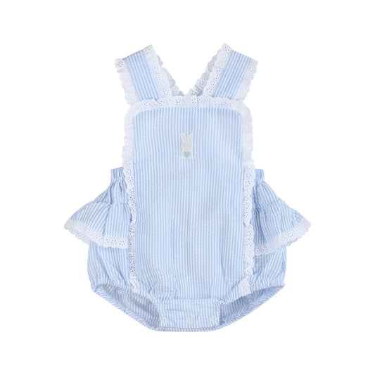 Light Blue Seersucker Easter Bunny Ruffle Romper