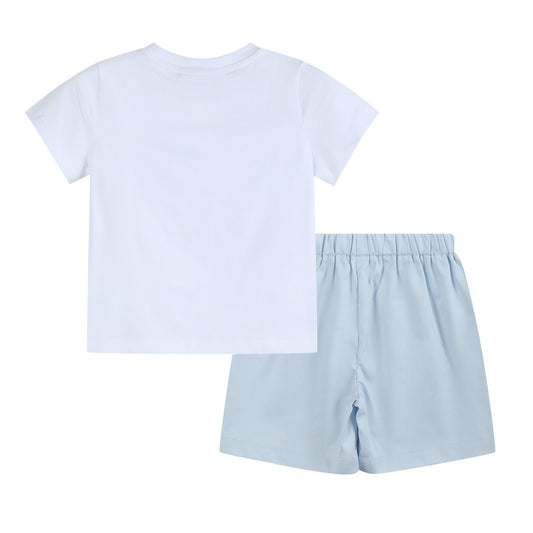 Light Blue Shorts and White Crosses Shirt Set