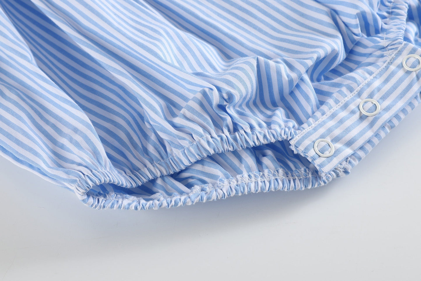 Light Blue Striped Lemons Smocked Ruffle Romper