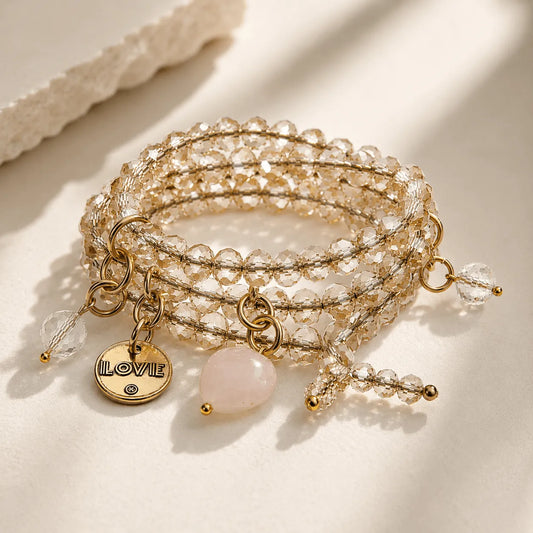 Love Heart Crystal Boho Wrap Bracelet/Necklace