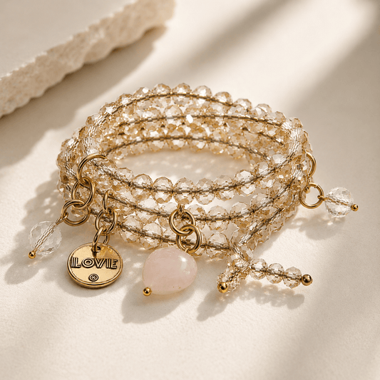 Love Heart Crystal Boho Wrap Bracelet/Necklace