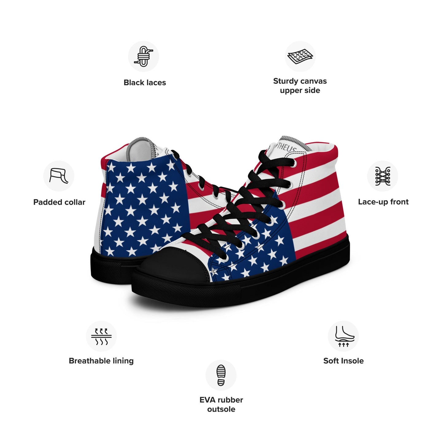 THEUS Men’s high top USA canvas shoes