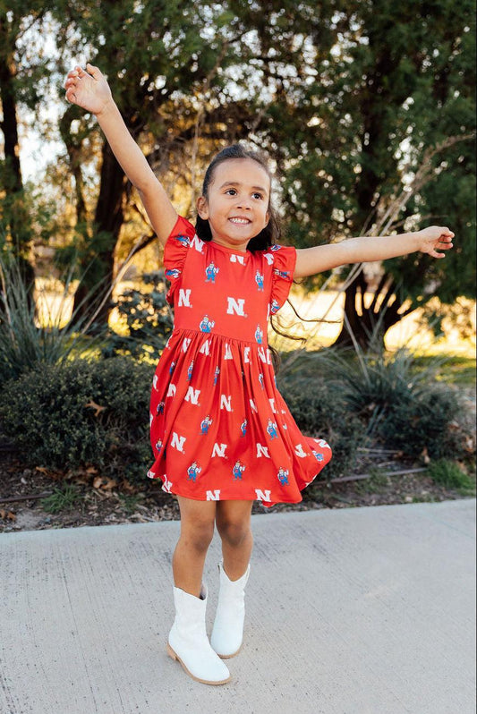 Nebraska Red Herbie Husker Flutter Twirl Dress