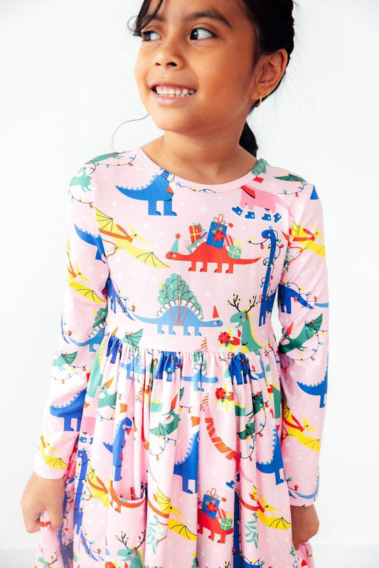 Jingle Saurus L/S Pocket Twirl Dress