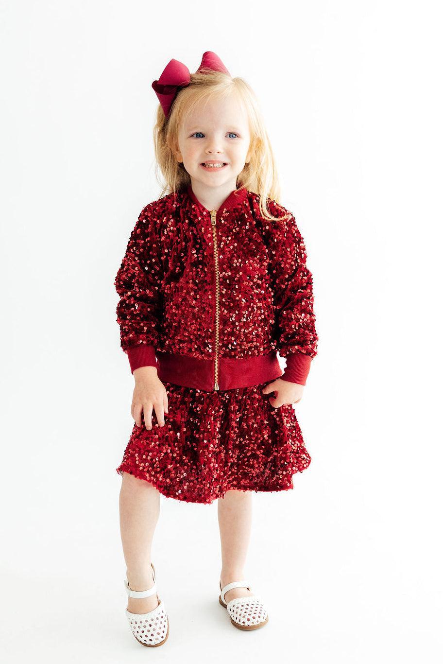 Cranberry Velvet Sequin Twirl Skort