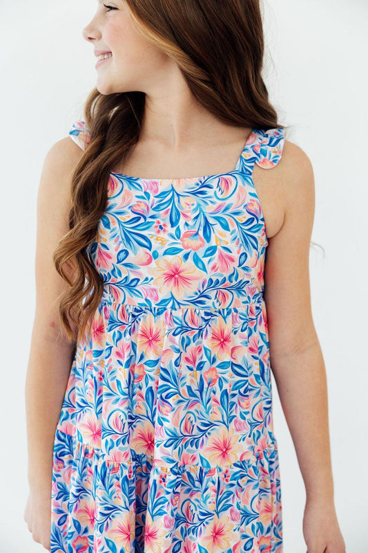 Watercolor Floral Ruffle Maxi Dress