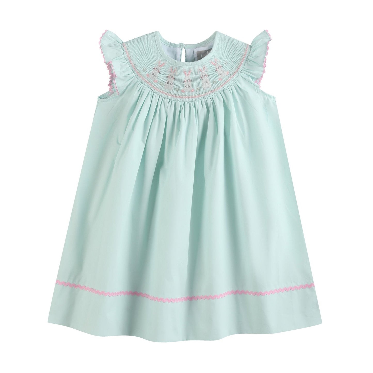 Misty Blue Easter Bunny Smocked Bishop Dress