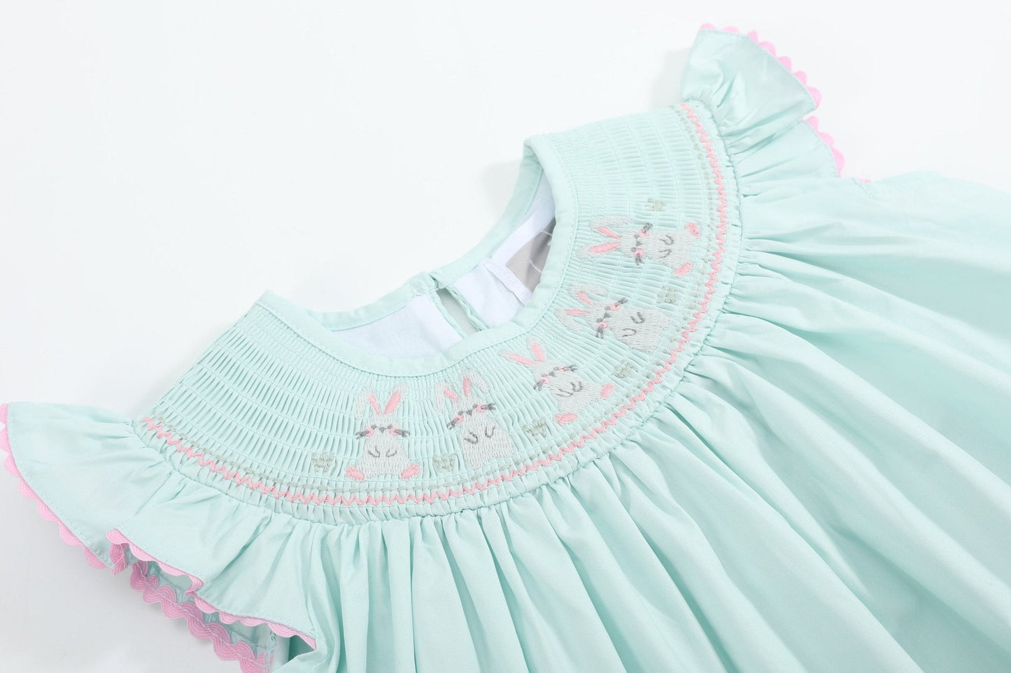 Misty Blue Easter Bunny Smocked Bishop Dress