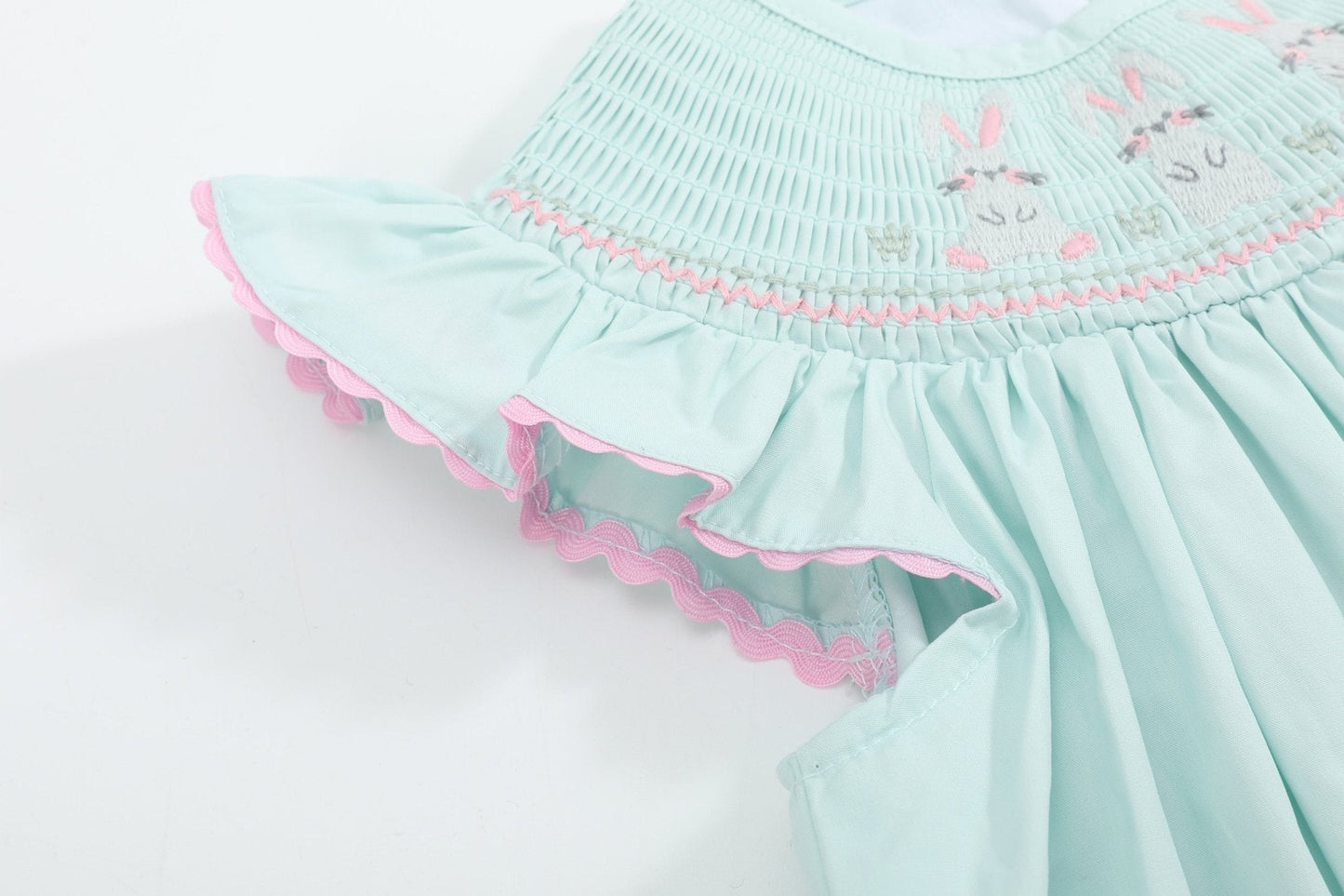 Misty Blue Easter Bunny Smocked Bishop Dress