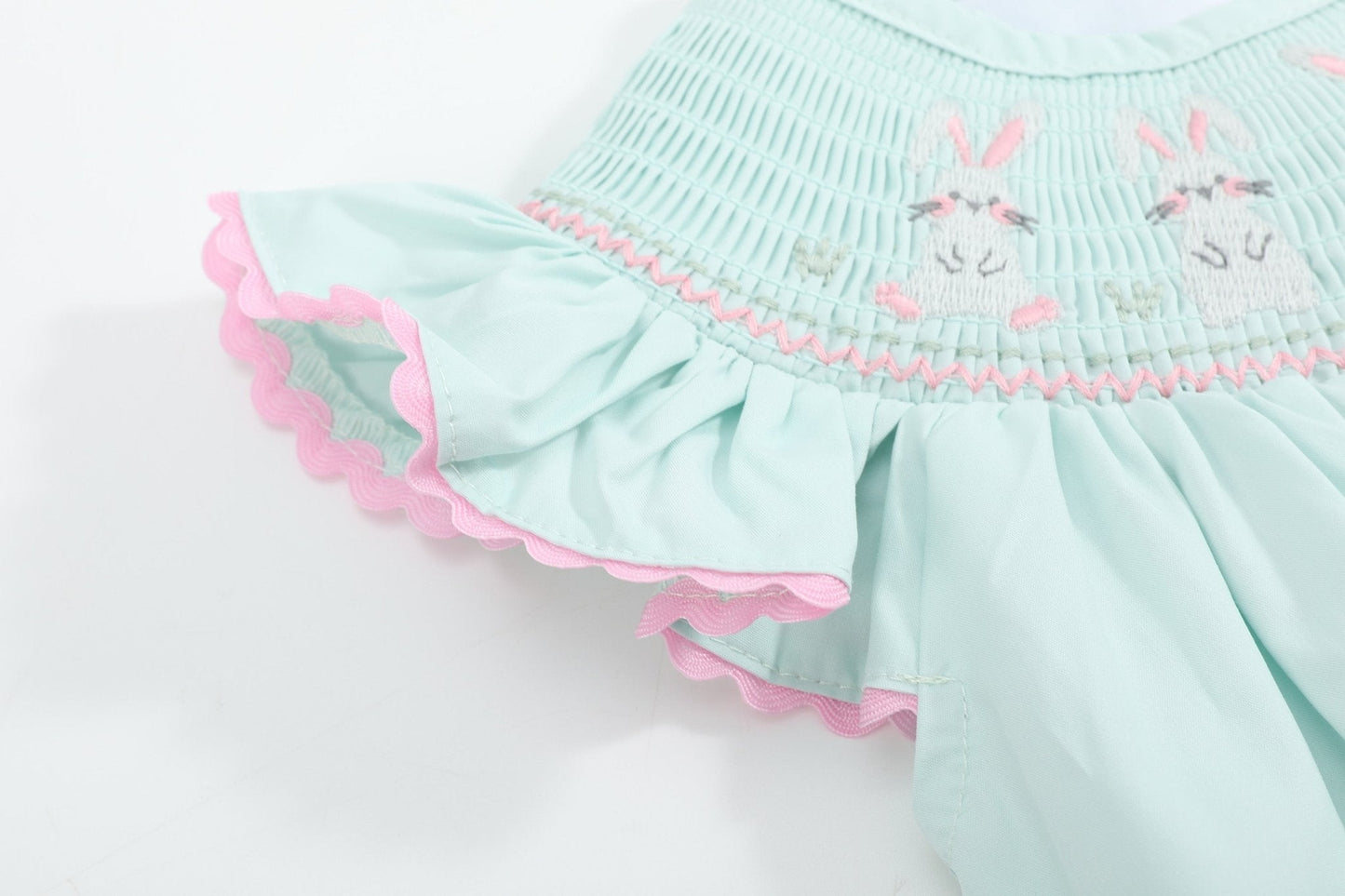 Misty Blue Easter Bunny Smocked Bubble Romper