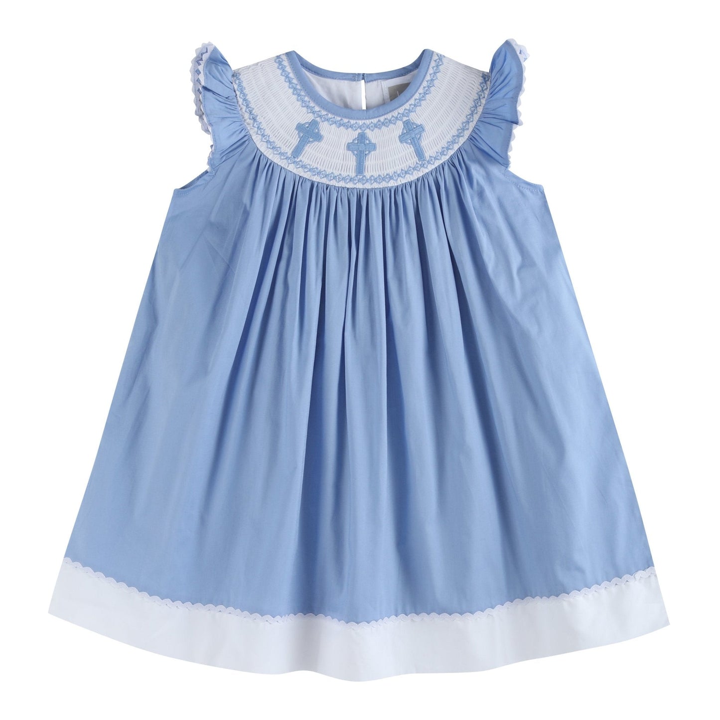 Periwinkle Blue Crosses Smocked Bishop Dress