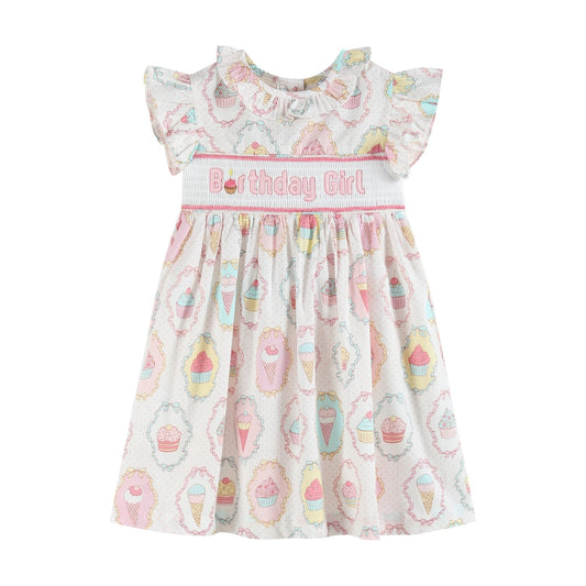 Pink and White Birthday Girl Smocked Dress