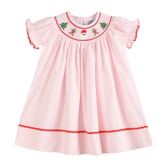 Pink Christmas Smocked Bishop Dress